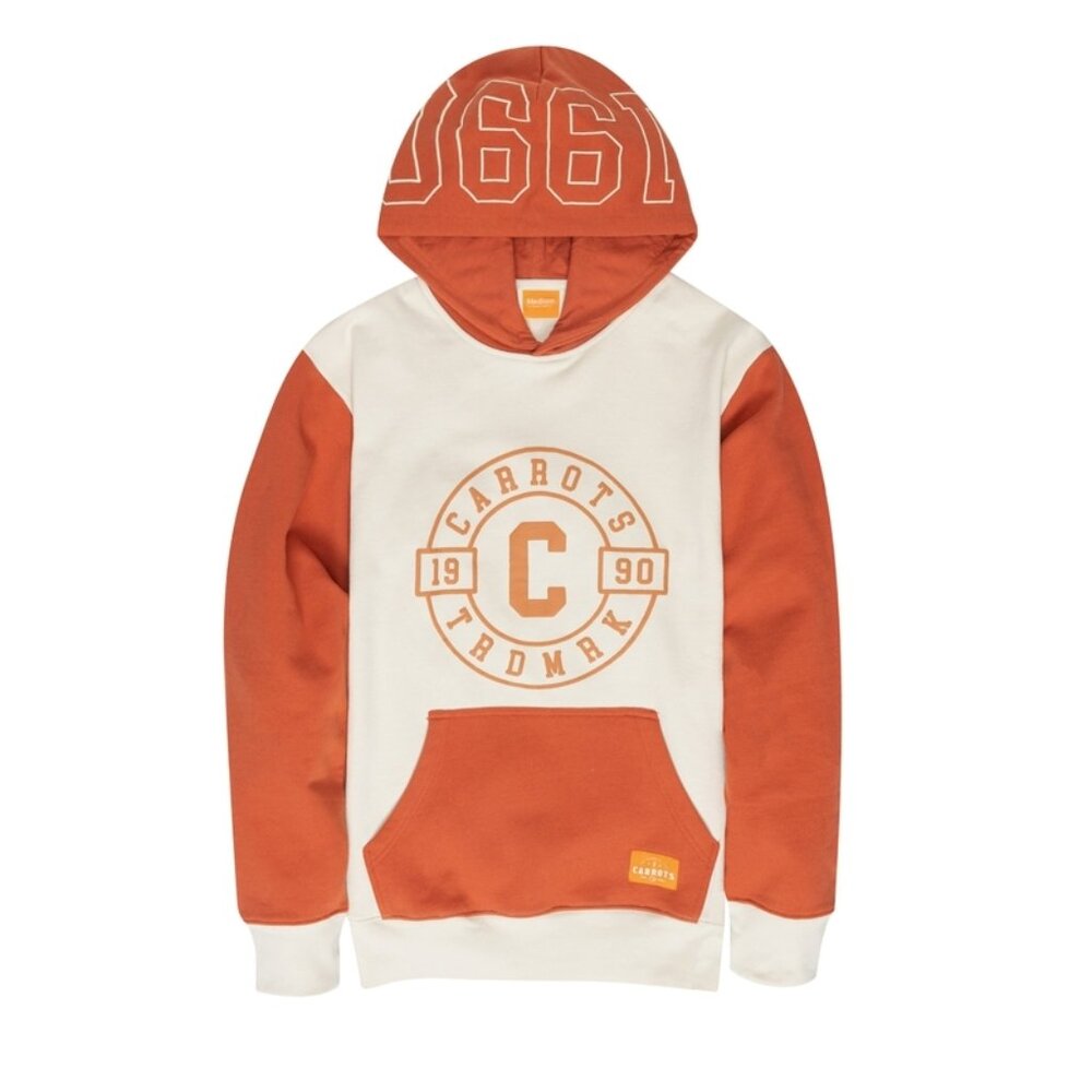 Carrots Color Block Pull Over Hoodie Sweatshirt Men large  White Orange